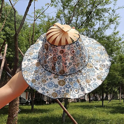 Foldable Bamboo Sun Hat UPF50+ Wide Brim Floral Outdoor Fishing Garden UV Protection Hat✨