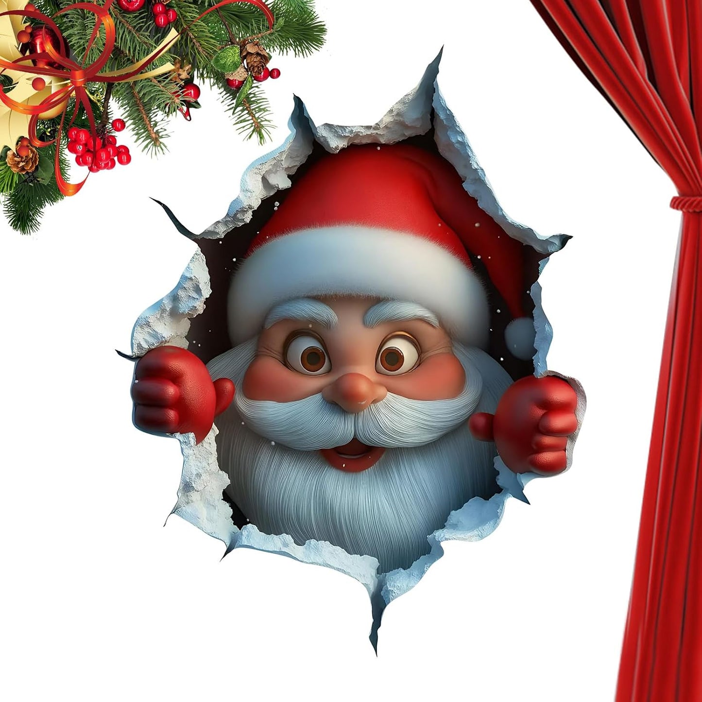 3PCS Festive Decor Santa Face Vinyl Stickers - Smooth 3D Illusion Figure Shape Peel-Off Pack 🎅