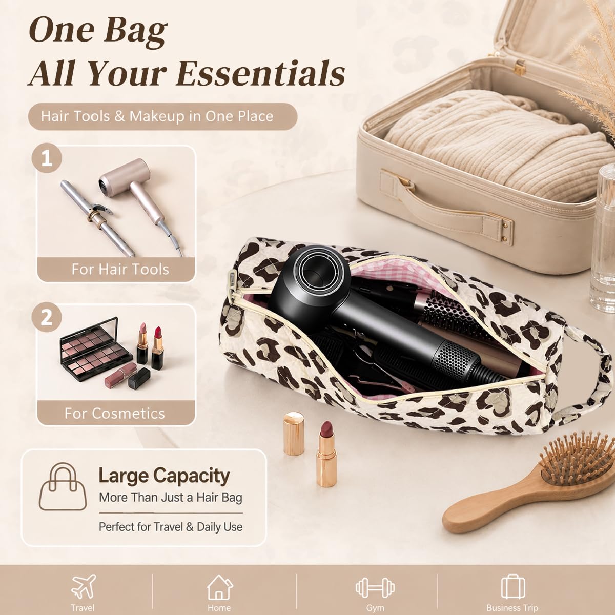 Quilted Multi‑Purpose Storage Bag, Portable Zipper Cosmetic Makeup Pouch with Handle 🧳