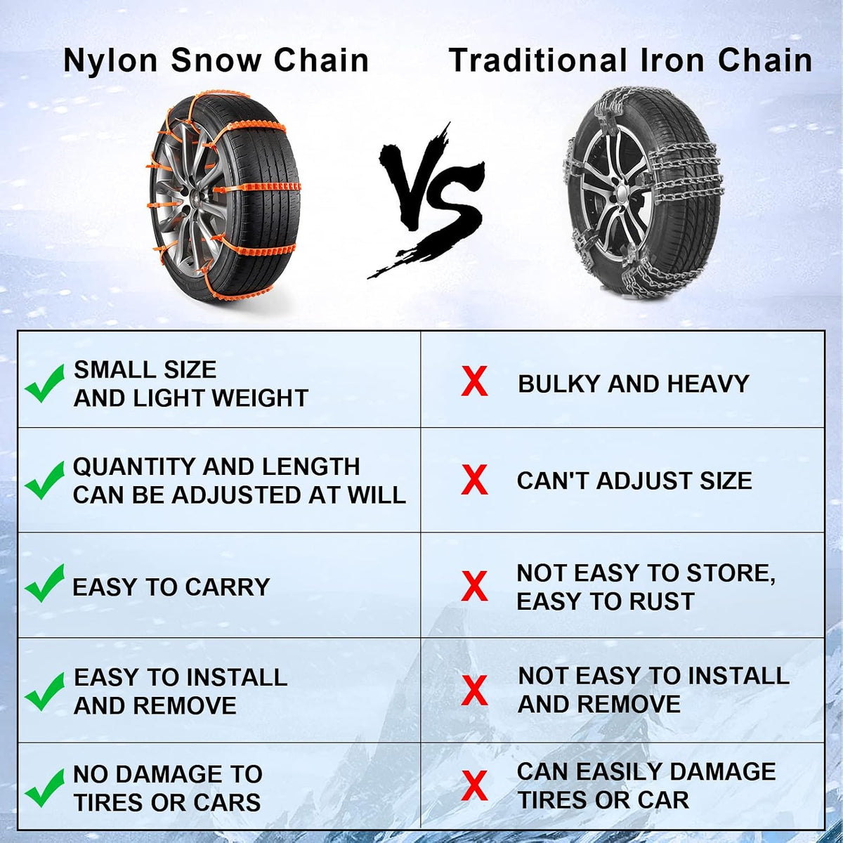 10 Packs Winter Car Snow Chains Universal Anti-Skid Tire Chains for Car & Motorcycle Emergency Tyre Grip Accessory🚗