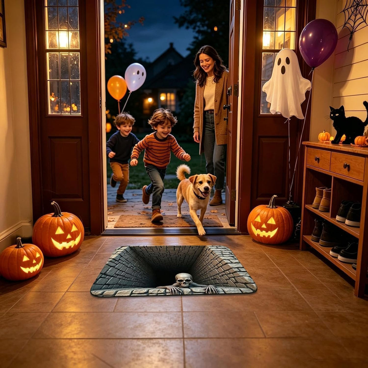 Halloween Door Mat, Illusion Rug 3D Visual Hole Design Rug Spooky Patterned Home Mat 🎃