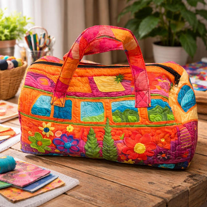 Unisex Boho Quilted Weekender Travel Bag, Lightweight & Comfortable, Hippie Design