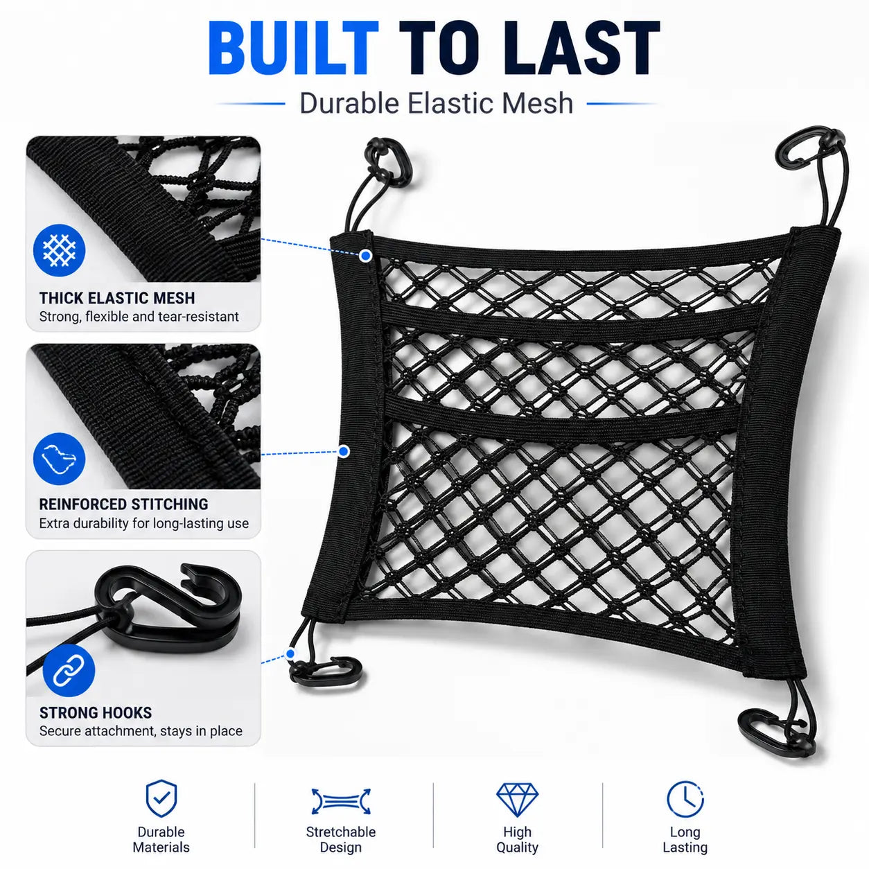 Universal 2 Layer Car Seat Net Storage Mesh Organizer Stretchy Fine Cargo Net Hook Pouch Holder🚗