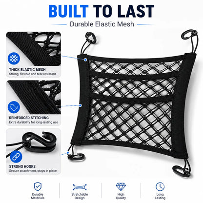 Universal 2 Layer Car Seat Net Storage Mesh Organizer Stretchy Fine Cargo Net Hook Pouch Holder🚗