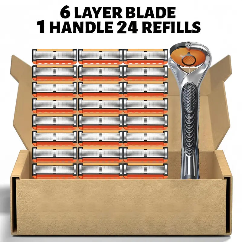6 layer razor with 24 replacement blades and handle