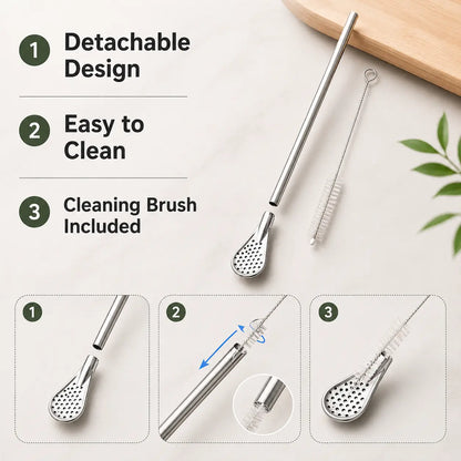 3‑Count Stainless Steel Straw‑Spoon, Multifunctional Filtered Strainer Scoop 🍹