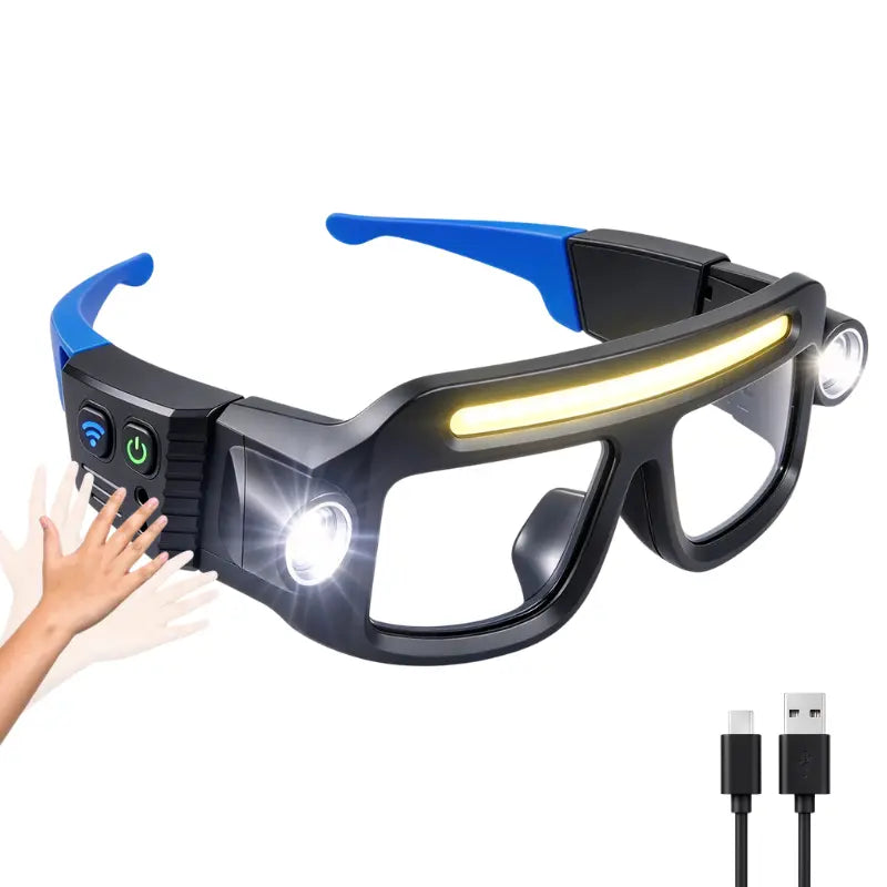 Rechargeable LED Headlamp Glasses - Hand-Wave Sense, Type-C USB Charging 🕶️