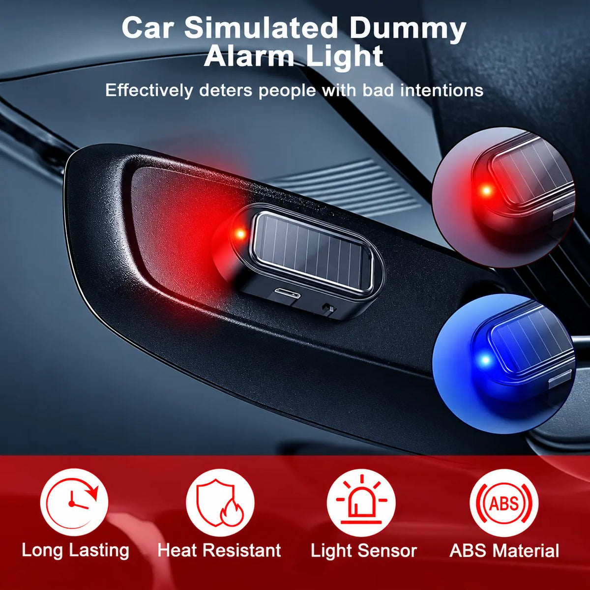 2PCS Solar Powered Fake Car Alarm Light, Auto Light Sensor LED Simulated Security Warning Flashing Light🚨