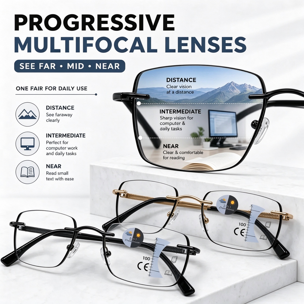 Unisex Progressive Multifocal Photochromic Reading Eyeglasses 🕶️