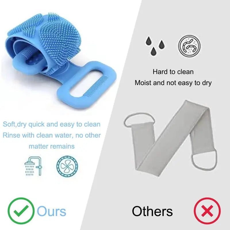 Silicone Bath Brush, Double-Sided Exfoliating Back Scrubber with Mesh Sponge