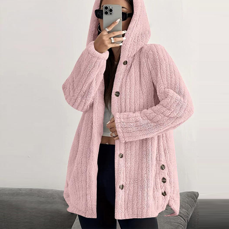 Women’s Lightweight Plush Hooded Jacket, Warm Mid-Length Teddy Bear Cardigan 🧥