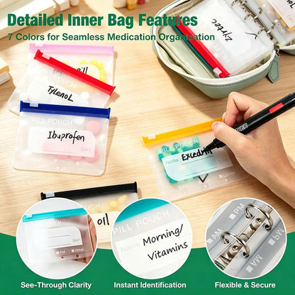 Waterproof Pill Pouch Set, 14pcs Bags Inside, A8 Waterproof Pill Organizer Set, 7 to 14 Days of Meds 🩹