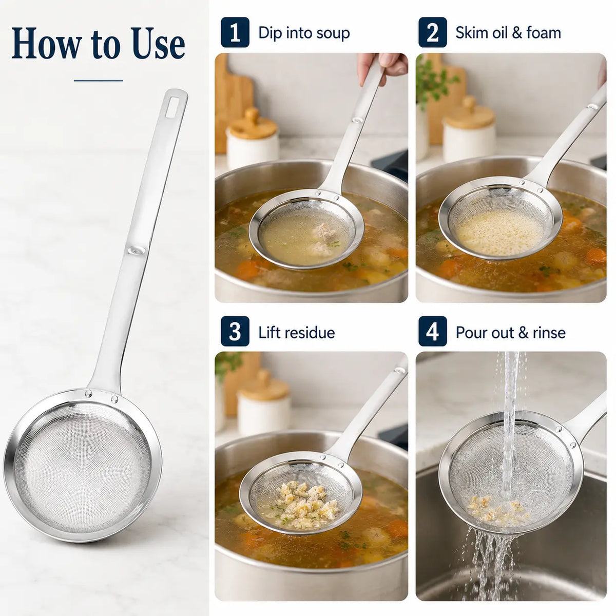 Stainless Steel Fine Mesh Skimmer Spoons, Multi-Size Hot Pot Fat Skimmers 🍲