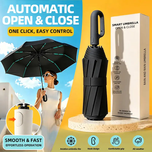 Automatic Folding Umbrella, Portable Rain Umbrella with Loop Buckle ☔