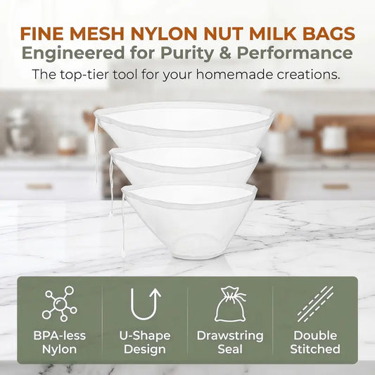 3 Pcs Bowl-Shaped Nylon Nut Milk Bag, Reusable Strainer Bags 🥛