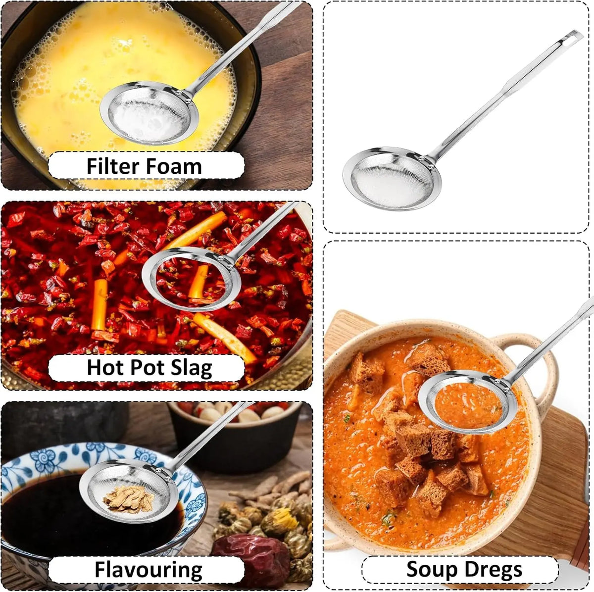 Stainless Steel Fine Mesh Skimmer Spoons, Multi-Size Hot Pot Fat Skimmers 🍲