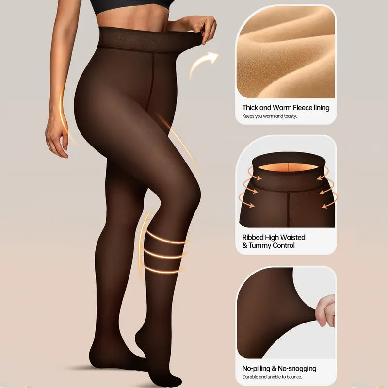 Women Fleece Lined Tights Body Slimming Leggings Sheer Fake Translucent Pantyhose 🧦