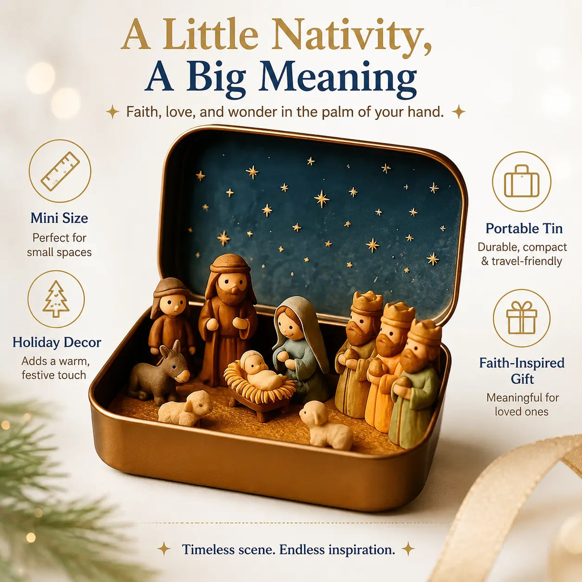 Religious Pocket-Size Mini Nativity Scene Set with Storage Box⛪
