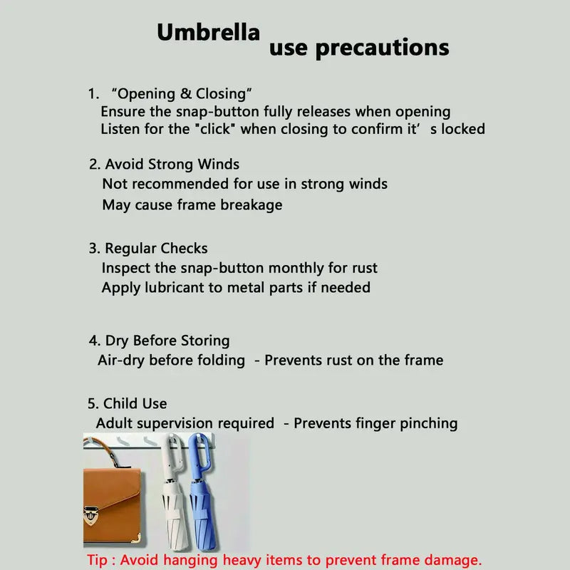 Automatic Folding Umbrella, Portable Rain Umbrella with Loop Buckle ☔