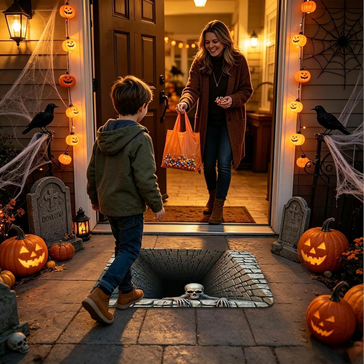 Halloween Door Mat, Illusion Rug 3D Visual Hole Design Rug Spooky Patterned Home Mat 🎃