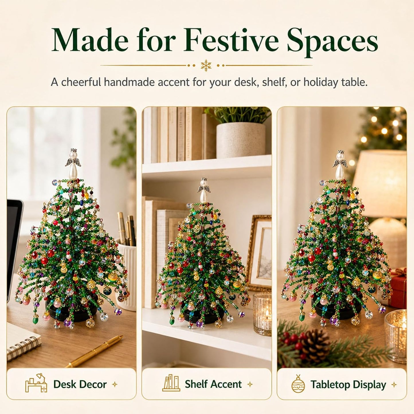 DIY Beaded Christmas Tree Kit, Hand‑Made Mini Crystal Bead Xmas Tree Craft Set 🎄