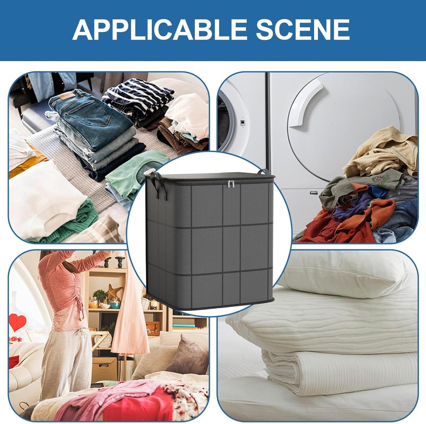 Spacious Foldable Fabric Zippered Storage Bin for Moving & Bedroom Closet📦
