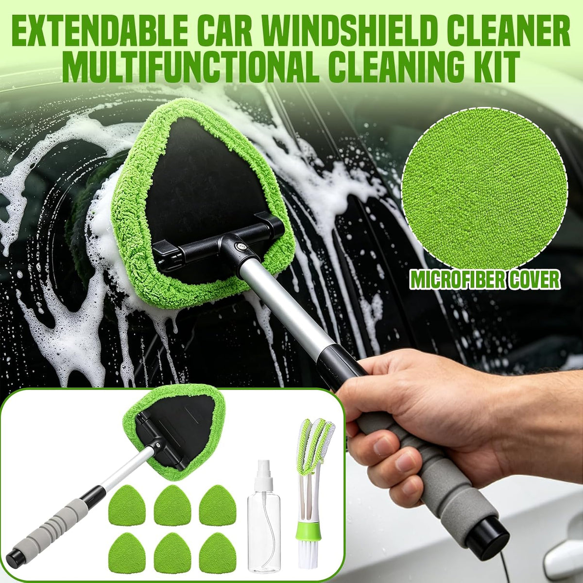9PCS Car Window Cleaner Kit Extendable Handle Windshield Cleaning Tool 🚗