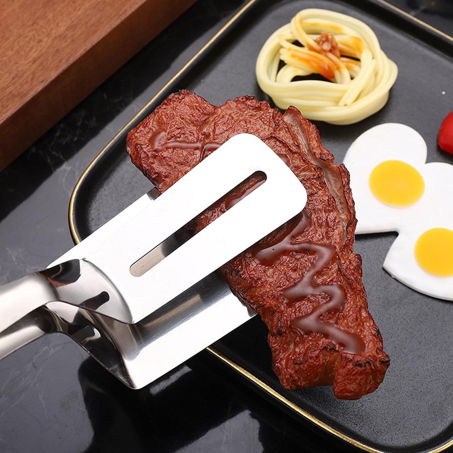 Stainless Steel Grill Clamp Spatula, Anti‑Scald Extended Handle Spatula Tongs 🍳