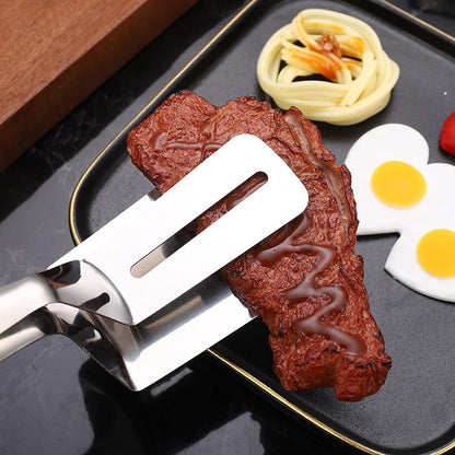 Stainless Steel Grill Clamp Spatula, Anti‑Scald Extended Handle Spatula Tongs 🍳