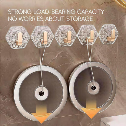 Hexagonal Ripple Self-Adhesive Hooks 10 Pack, Heavy Duty Waterproof Sticky Hooks🪝