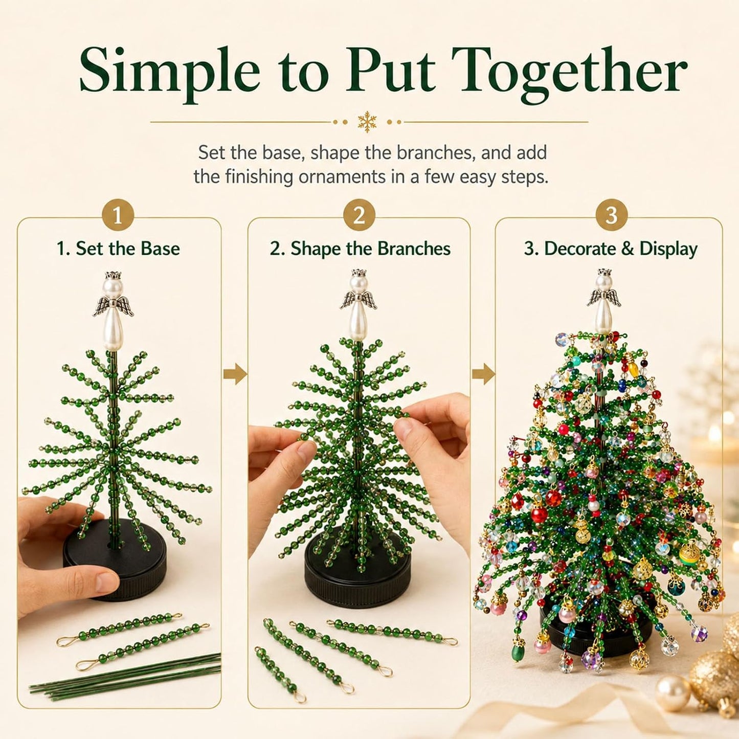 DIY Beaded Christmas Tree Kit, Hand‑Made Mini Crystal Bead Xmas Tree Craft Set 🎄
