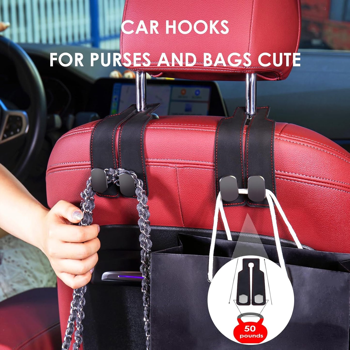 4 Counts Car Seat Headrest Hook, Improved Car Seat Back Double Hooks 🚗