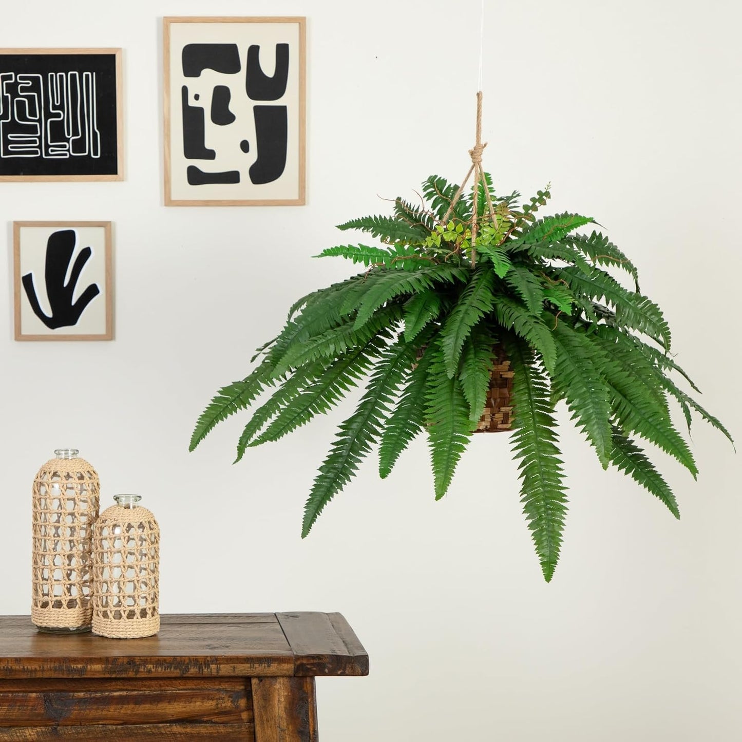 Faux Hanging Boston Fern 🌿, No Watering Artificial Foliage, Easy Decor For Patio