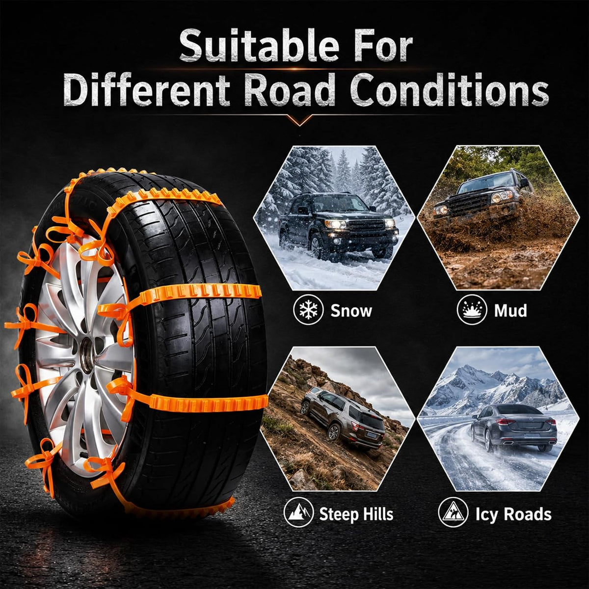 10 Packs Winter Car Snow Chains Universal Anti-Skid Tire Chains for Car & Motorcycle Emergency Tyre Grip Accessory🚗
