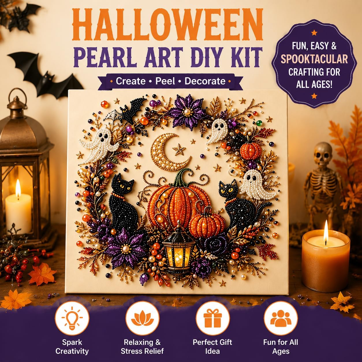 👻✨ Halloween Pearl Art DIY Kit – Turn Tiny Pearls into Spooky-Cute Magic