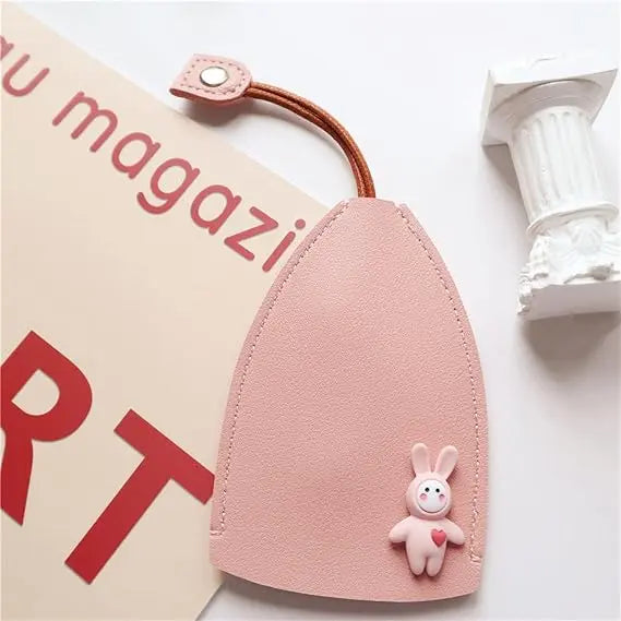 [Set of 3 - Orange, Pink & Black] Cute Cartoon Pull-out Key Case, Portable Leather Car Key Holder🔑