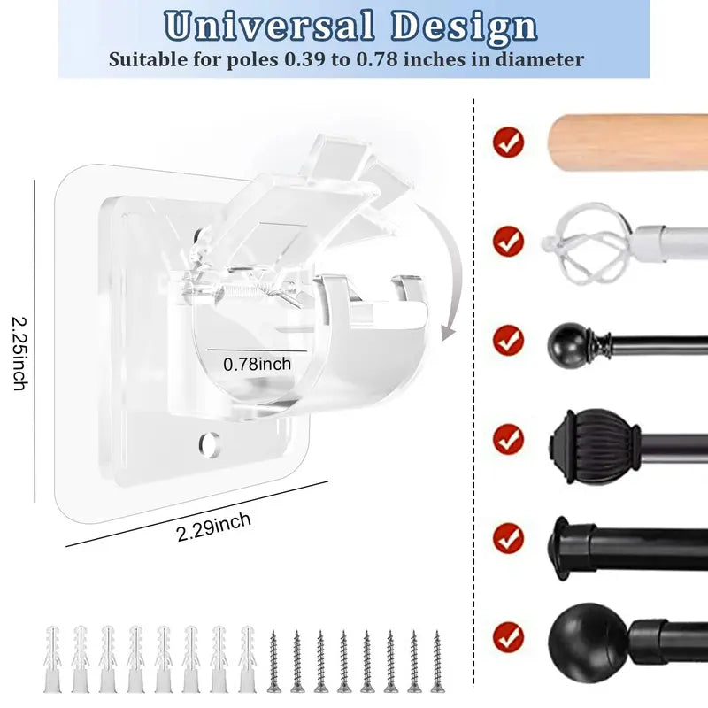 8 Pack Clear Curtain Rod Brackets with Clips, Invisible Transparent Drapery Hook Holders