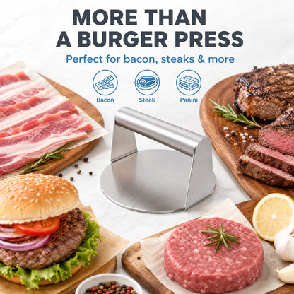 Stainless Steel Burger Press 4.72" Round Smash Burger Press‑ Pro Non‑Stick Burger Smasher 🍔