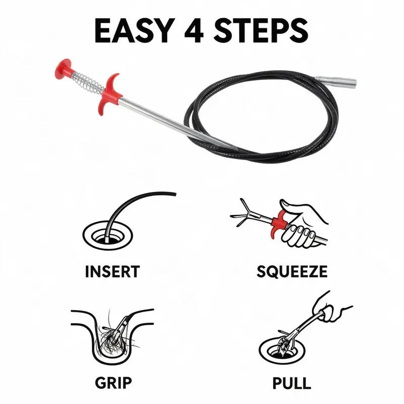 Drain Snake, Drain Clog Remover, 4 Claws Efficient Dredging Steel Wire Drain Hair Cleaner Tool  🚰
