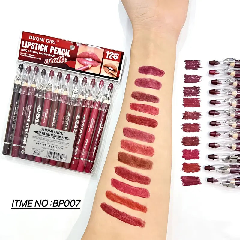 12 matte lip liner color swatches