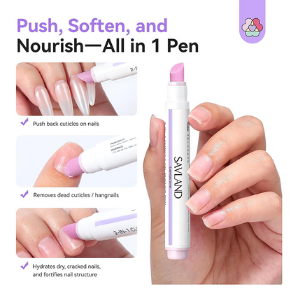 2PCS 2‑In‑1 Cuticle Remover Pen, Ceramic 45° Tip With Lemon Oil 💅