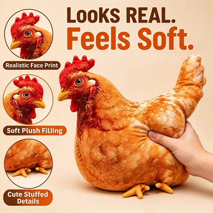 Chicken-Shaped Plush Pillow - Cute Hen Stuffed Animal, Realistic Look Home Decorative Cushion 🐔