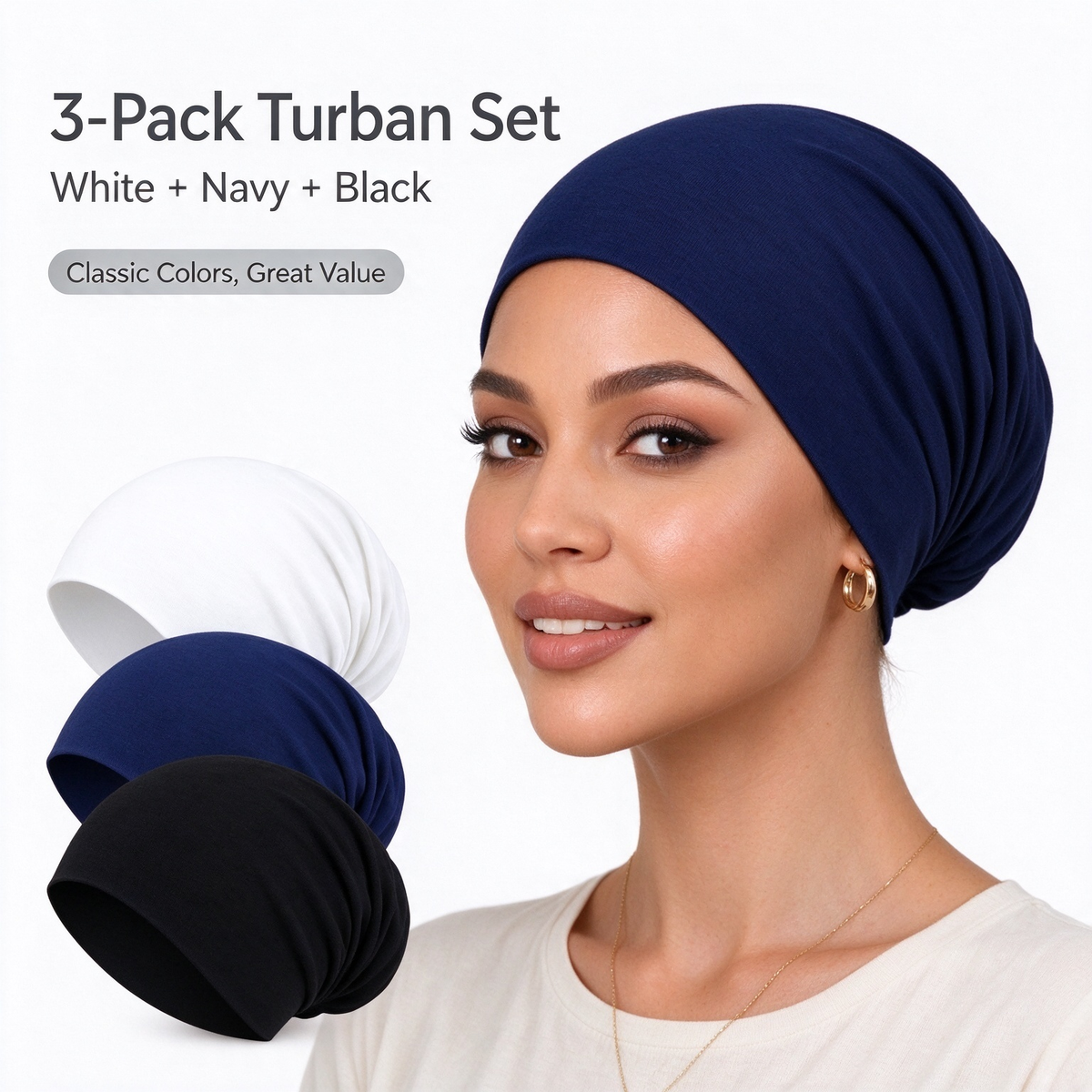 Humwam 3-Pack Women's Solid Jersey Hijab Flat Top Cap 🧕