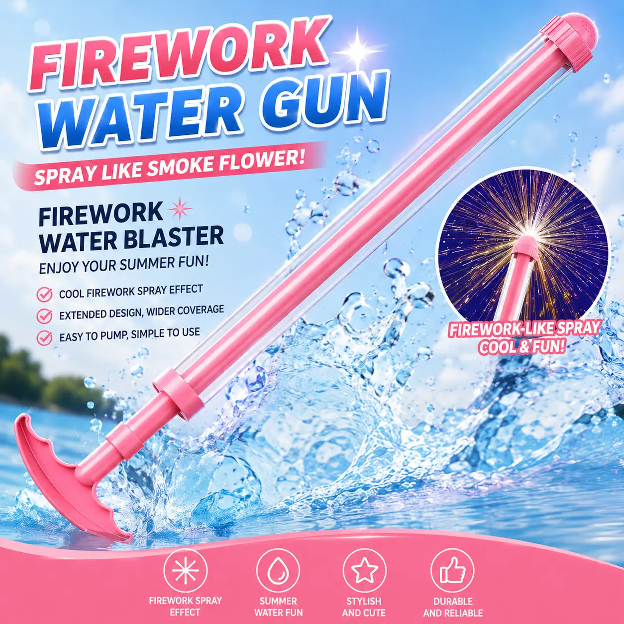 Fireworks Water Gun for Pool Party Outdoor Summer Water Games