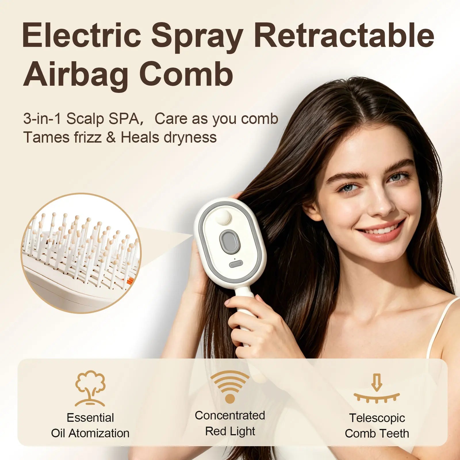 Electric Spray Air Cushion Massage Comb, Anti-Tangle Electric Hair Bru ...