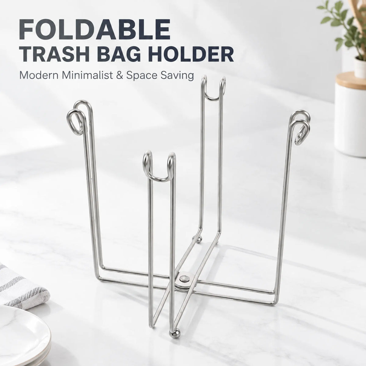 Easy to Disposal, Just Hook the Trash Bag, Foldable 304 Stainless Steel Trash Bag Holder🗑️