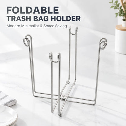 Easy to Disposal, Just Hook the Trash Bag, Foldable 304 Stainless Steel Trash Bag Holder🗑️