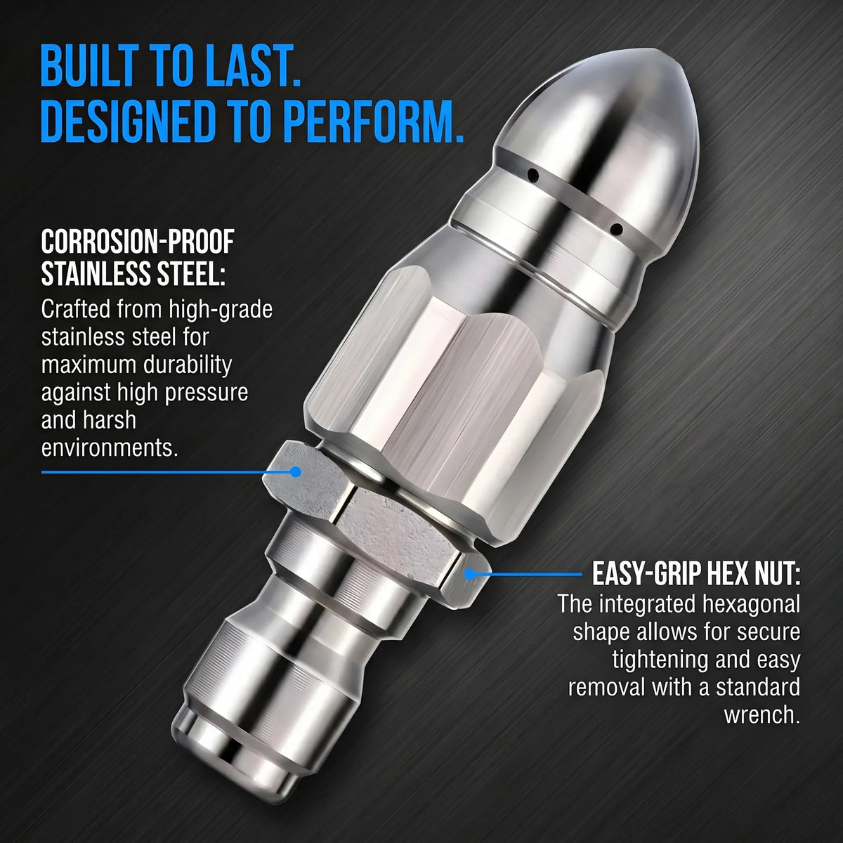 Washer Sewer Jetter Nozzle with Stainless Steel, Mini Compact Durable Sewer Jet Nozzle🚰