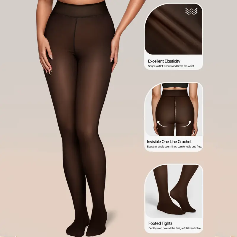 Women Fleece Lined Tights Body Slimming Leggings Sheer Fake Translucent Pantyhose 🧦