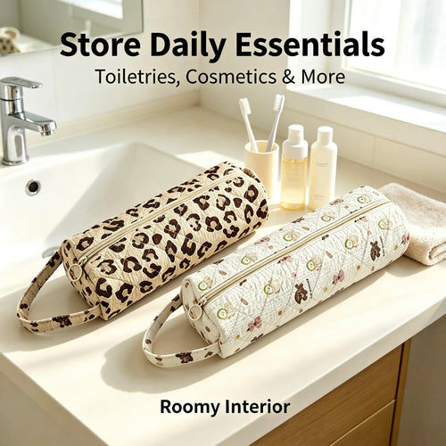 Quilted Multi‑Purpose Storage Bag, Portable Zipper Cosmetic Makeup Pouch with Handle 🧳